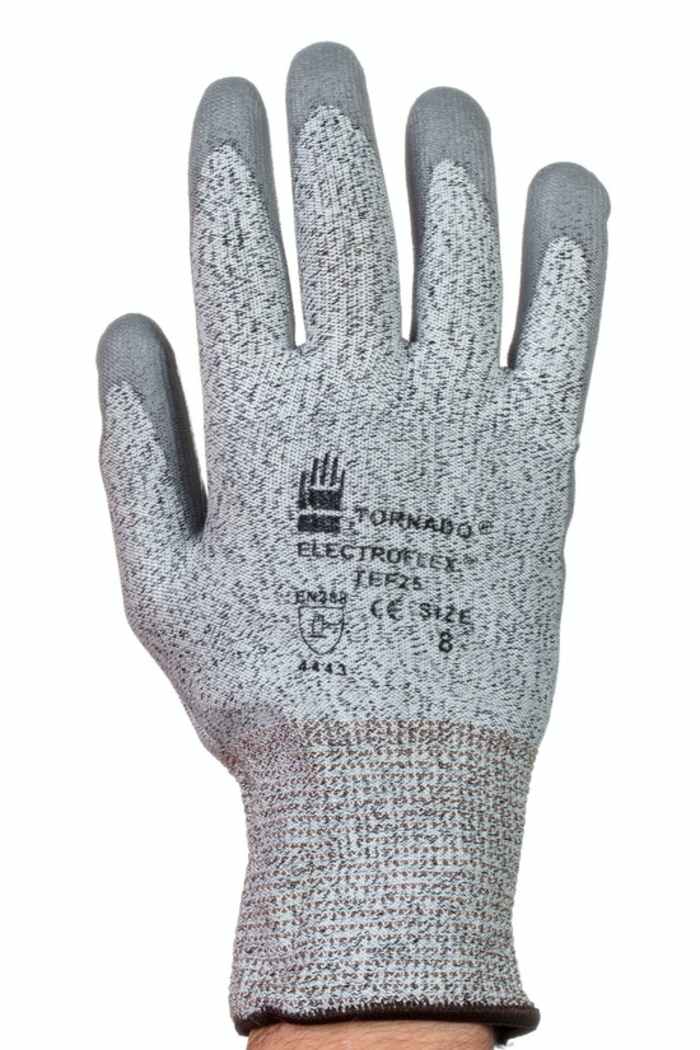 Tornado Electroflex Grey Polyurethane Work Gloves, Size 10, Polyurethane Coating