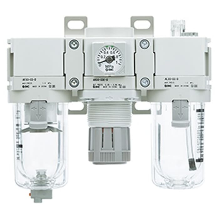 SMC NPT 3/8 FRL, Manual Drain, 5μm Filtration Size -