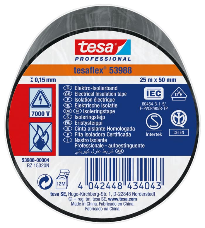 Black Soft PVC Electrical Insulation Tape, 50mm x 25m