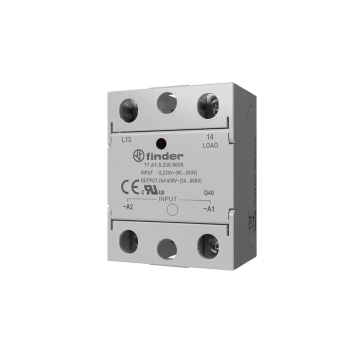 Finder 77 Series Series Solid State Relay, 25 A Load, DIN Rail Mount, 240 V ac/dc Load, 230 V ac/dc Control