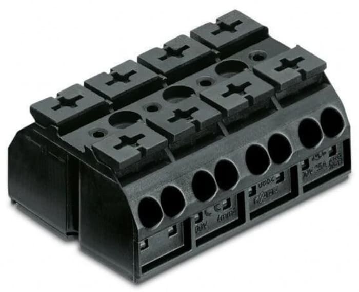 WAGO 862 Series Terminal Strip, 4-Way, 32A, 20 → 12 AWG, Wire, Push-In Cage Clamp Termination