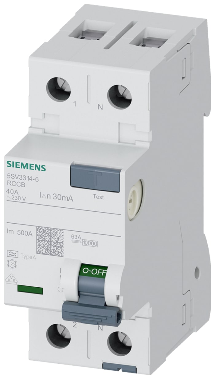 Siemens 5SV3 RCCB, 40A, 2 Pole, 30mA, Type A