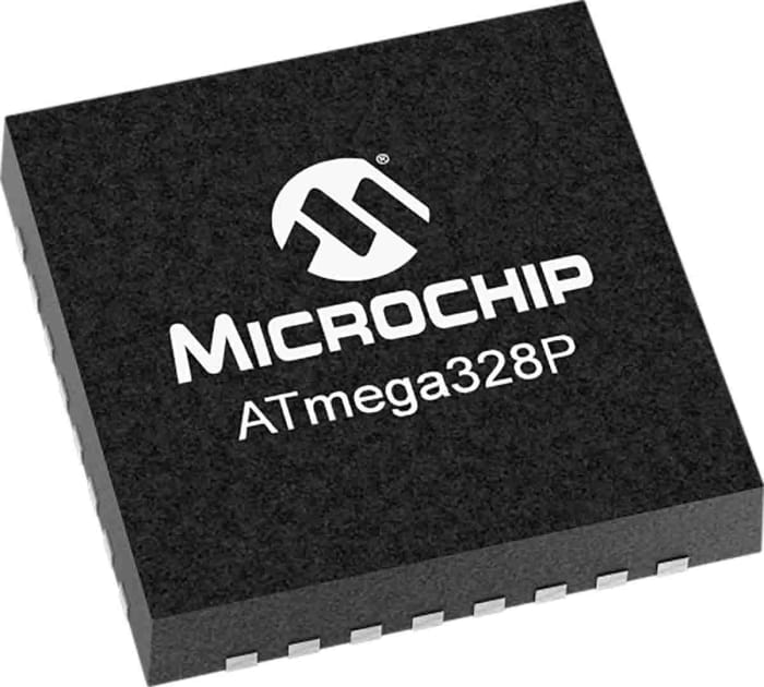 Microcontrolador Microchip ATMEGA328P-MU, núcleo AVR de 8bit, RAM 2 kB, 20MHZ, VQFN de 32 pines