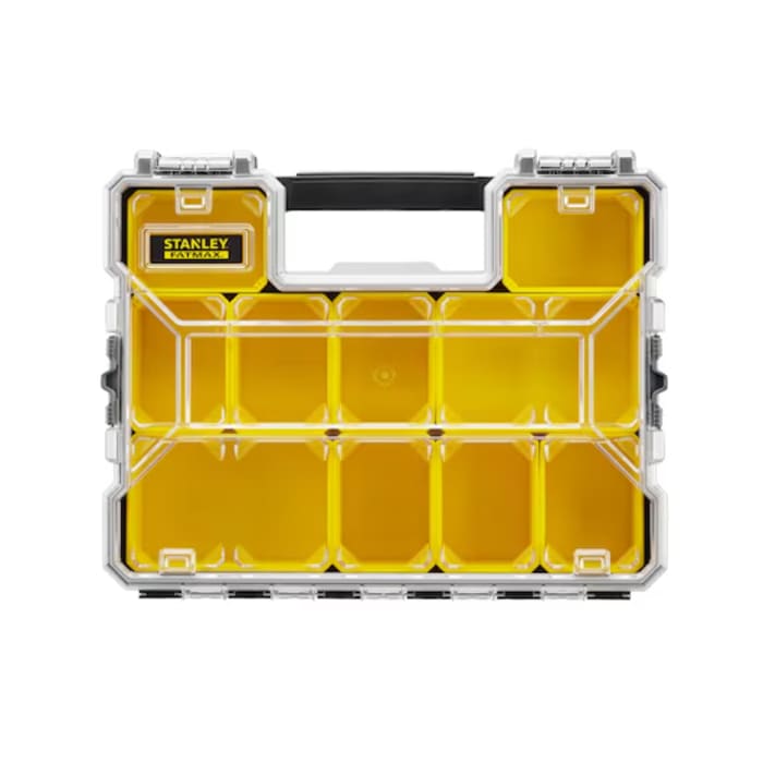 Stanley 10 Cell Black, Yellow Metal, PC Compartment Box, 446mm x 432mm x 640mm