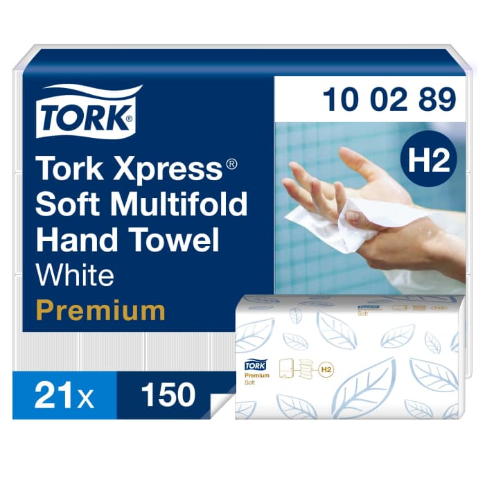 Tork Xpress Folded White Paper Towel, 255 x 212 (Unfolded) mm, 85 x 212 (Folded) mm, 2-Ply, 150 Sheets