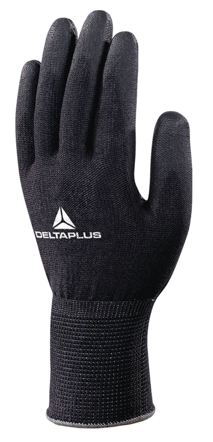 Delta Plus Black Polyurethane General Purpose Work Gloves, Size 10, Polyurethane Coating