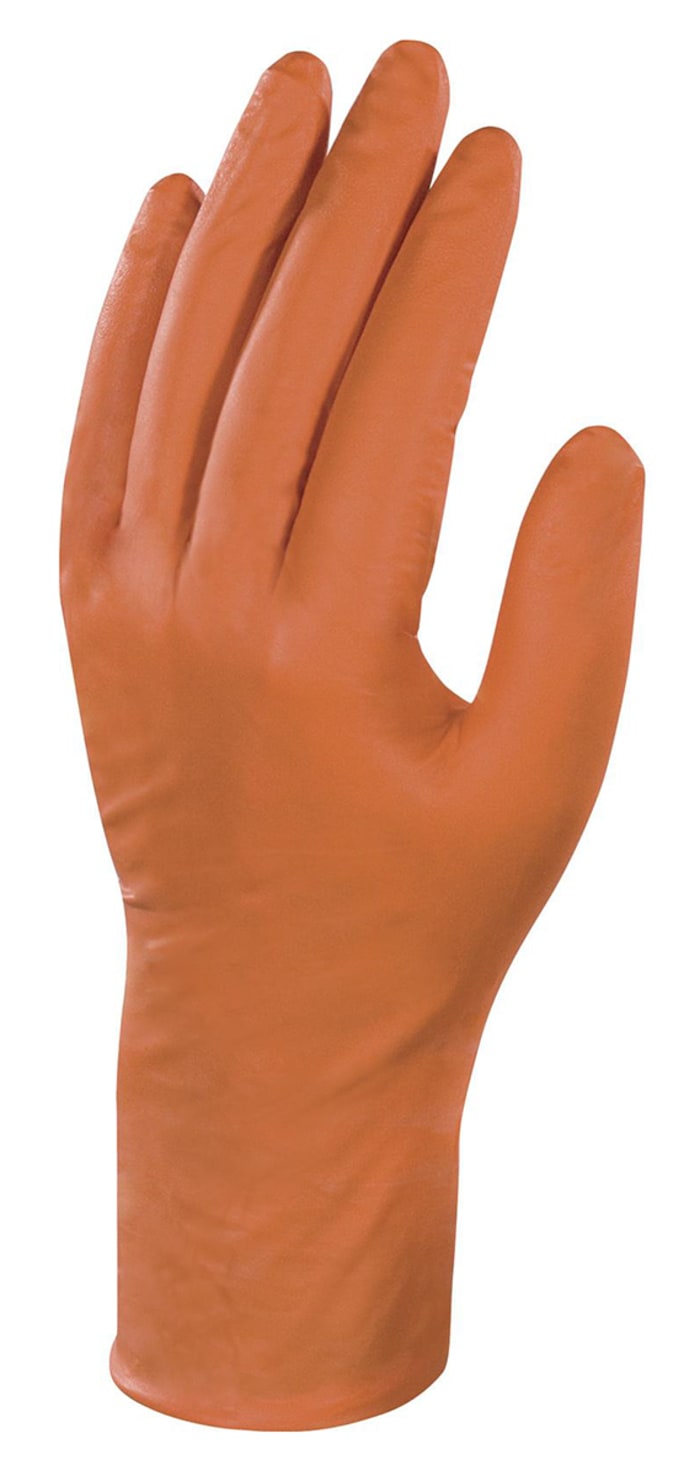 Delta Plus Veniplus Orange Powder-Free Nitrile Disposable Gloves, Size 8, Medium, 50 per Pack