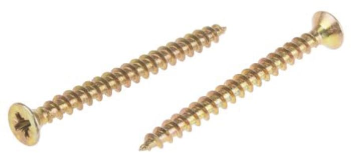 RS PRO Pozidriv Countersunk Steel Wood Screw, Yellow Passivated, Zinc Plated, 5mm Thread, 60mm Length