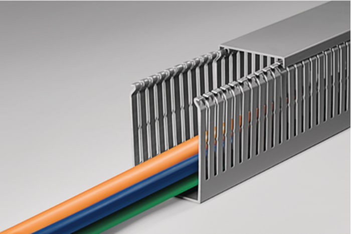 HellermannTyton HTWD-PN Grey Slotted Panel Trunking - Open Slot, W40 mm x D60mm, L2m, PVC