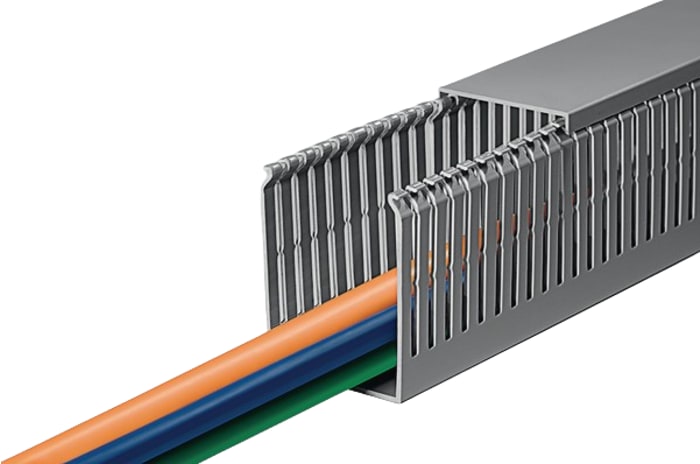 HellermannTyton HTWD-PN Grey Slotted Panel Trunking - Open Slot, W25 mm x D80mm, L2m, PVC