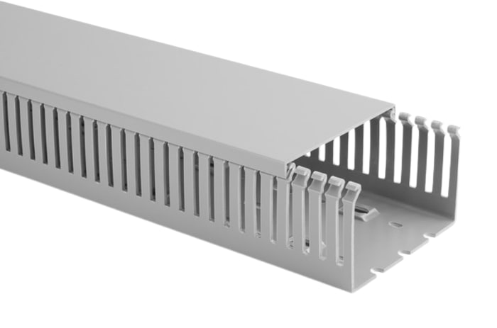 HellermannTyton HTWD-PN Grey Slotted Panel Trunking - Open Slot, W40 mm x D80mm, L2m, PVC