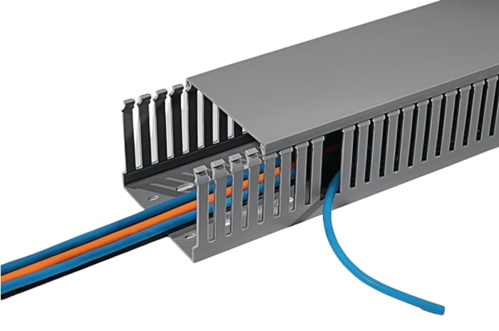 HellermannTyton HTWD-PD Grey Slotted Panel Trunking - Open Slot, W50 mm x D50mm, L2m, PVC