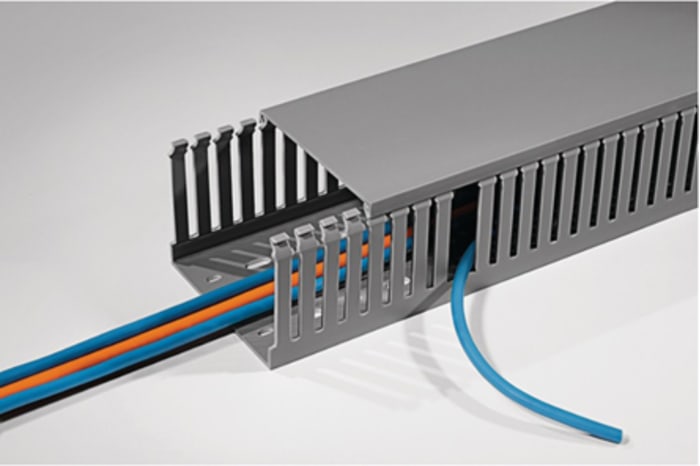 Canalización de cables ranurada HellermannTyton HTWD-PD de PVC Gris, 75 mm x 75mm, long. 2m