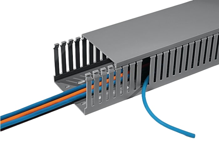 HellermannTyton HTWD-PD Grey Slotted Panel Trunking - Open Slot, W50 mm x D100mm, L2m, PVC