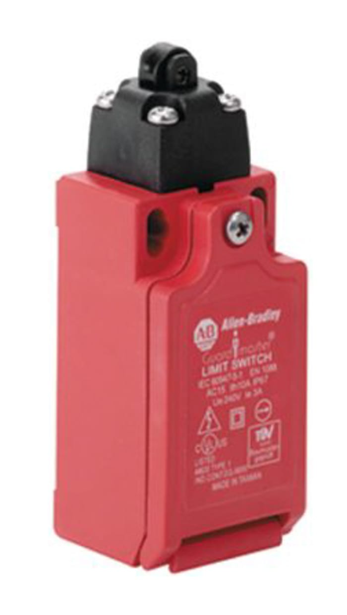 Allen Bradley Guardmaster 440P Series Roller Plunger Limit Switch, NO/NC, IP66, SPST, Glass Filled PBT Housing