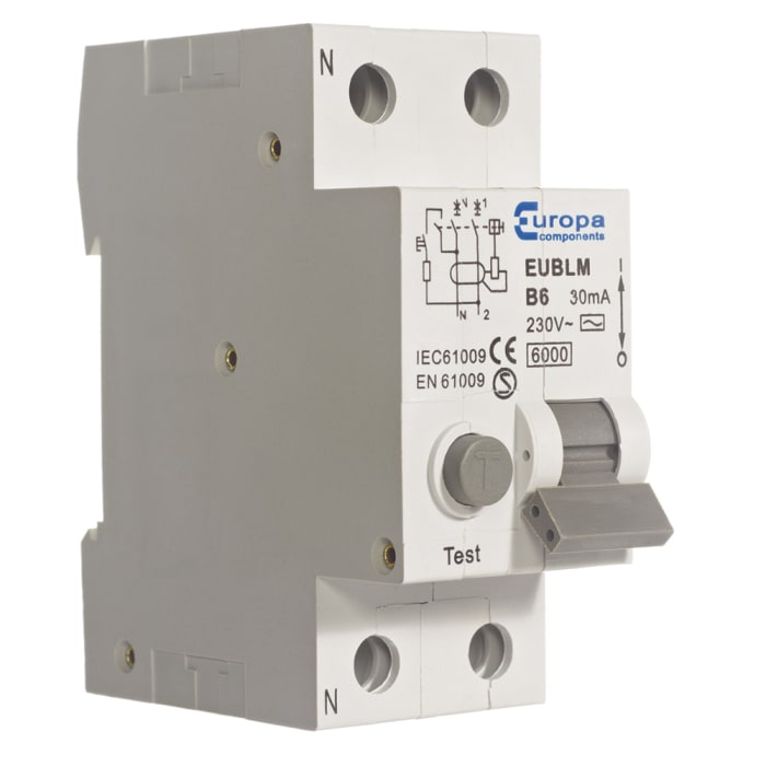 Europa RCBO, 16A Current Rating, 2P Poles, 30mA Trip Sensitivity, Type C