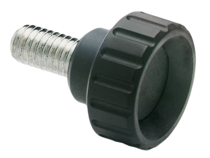 Elesa 154152 Black Knurled Knob, M5 x 16, Threaded Through Hole