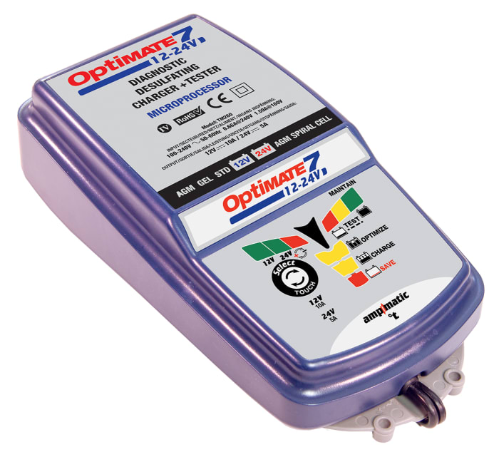 TecMate Optimate 7 Battery Charger For Lead Acid 12 V, 24 V 12V 10A with UK plug
