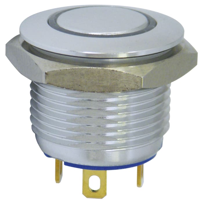 KNITTER-SWITCH Illuminated Push Button Switch, Momentary, Panel Mount, 16mm Cutout, SPST, Blue LED, 36V dc, IP67