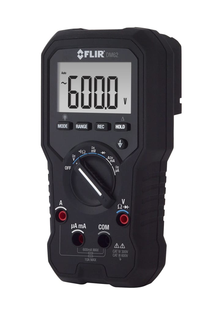Flir DM62 Handheld Digital Multimeter, True RMS, 10A ac Max, 10A dc Max, 600V ac Max