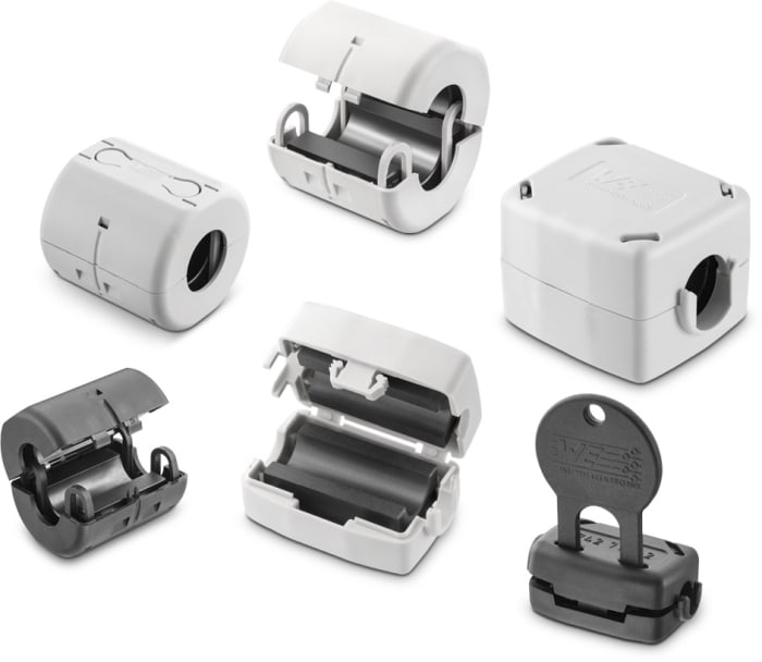 Wurth Elektronik Openable Ferrite Sleeve with key, 49 x 39 x 35mm, For EMI Suppression, Apertures: 1, Diameter 15mm