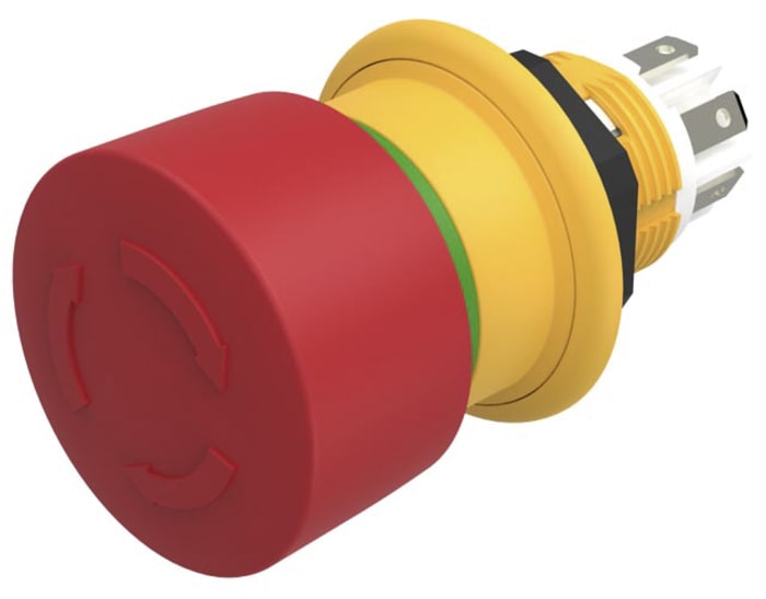 EAO 61 Compact Series Twist Release Emergency Stop Push Button, Panel Mount, 16mm Cutout, 3 NC, IP67, IP69K