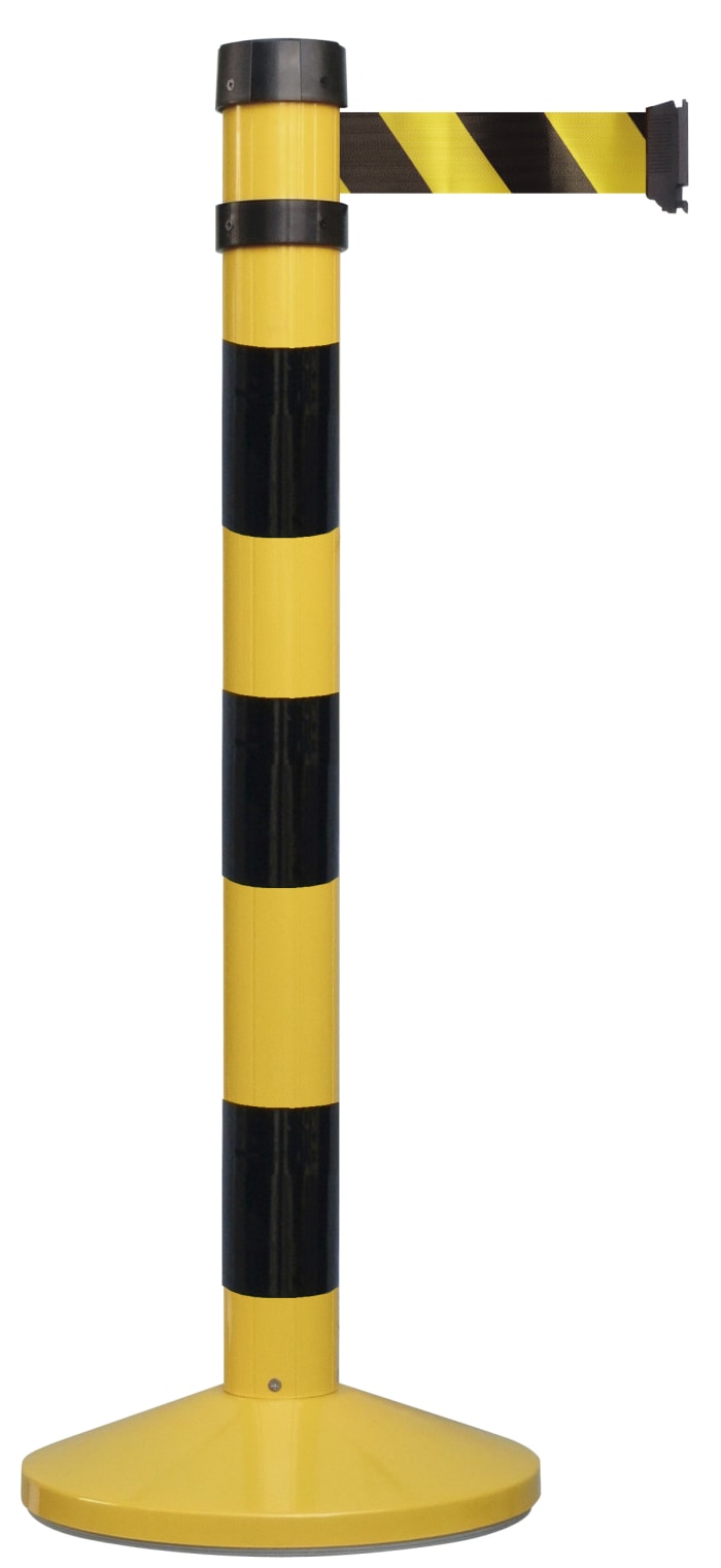 RS PRO Black & Yellow Steel Retractable Barrier, 4m, Yellow/Black Tape