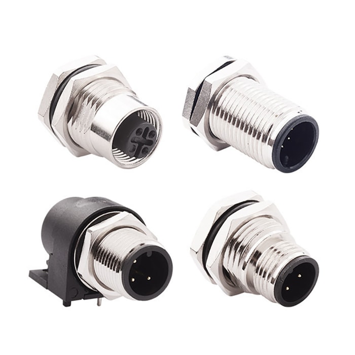 Norcomp Connector, 4 Contacts, Panel Mount, M12 Connector, Plug, Male, IP67, M Series