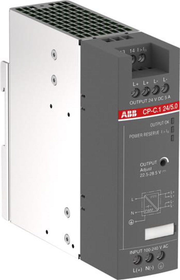 Napájecí zdroj na lištu DIN 120W, počet výstupů: 1 Spínaný 5A, výstup: 24V dc