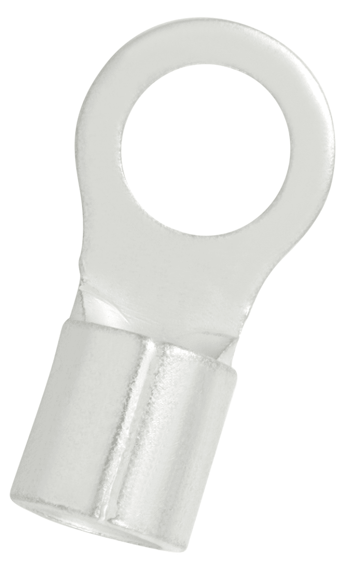 RS PRO, E245391 Uninsulated Ring Terminal, 10.5 mm Stud Size 4 AWG 4 AWG Wire Size, Grey