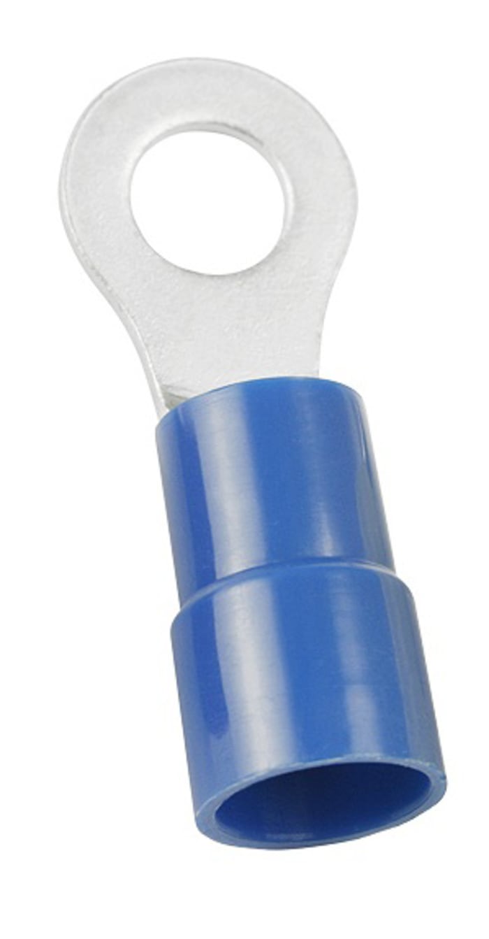 RS PRO, E245391 Insulated Ring Terminal, 5.3 mm Stud Size 16 AWG 14 AWG Wire Size, Blue