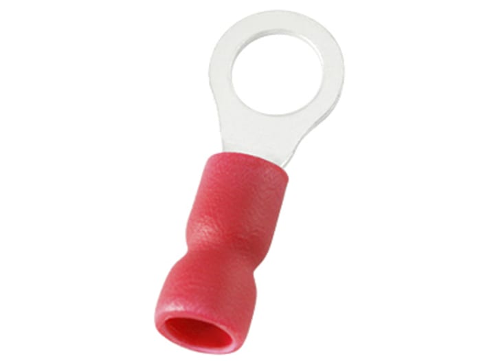 RS PRO, E245391 Insulated Ring Terminal, 4.3 mm Stud Size 22 AWG 16 AWG Wire Size, Red