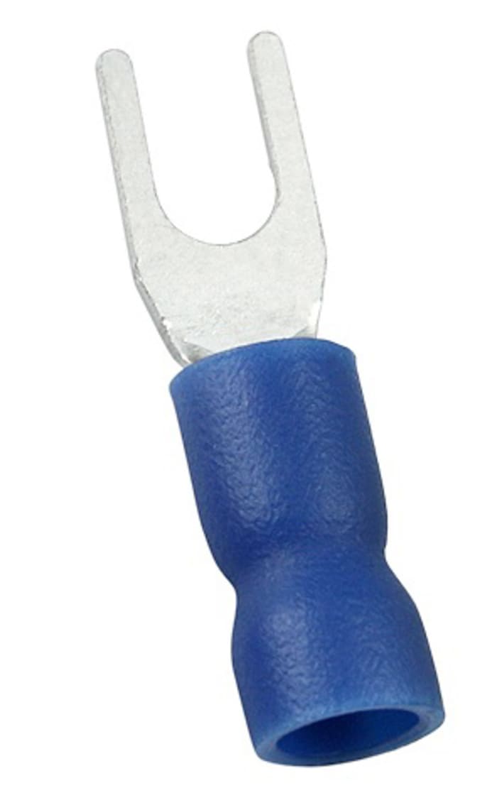 RS PRO Insulated Crimp Spade Connector, 1.5mm² to 2.5mm², 16AWG to 14AWG, 4.3mm Stud Size Vinyl, Blue