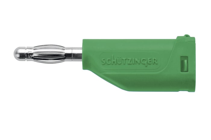 Schutzinger Green, Green Male Banana Plug, 4 mm Connector, Solder Termination, 70V, 16A, Nickel, Nickel Plating