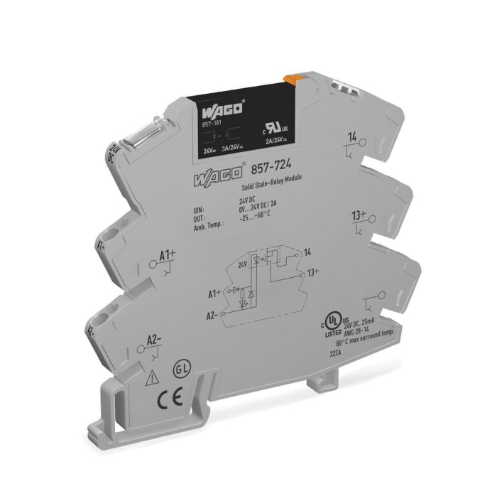 857724 Wago Wago 857 Series Solid State Relay, 3 A Load, DIN Rail
