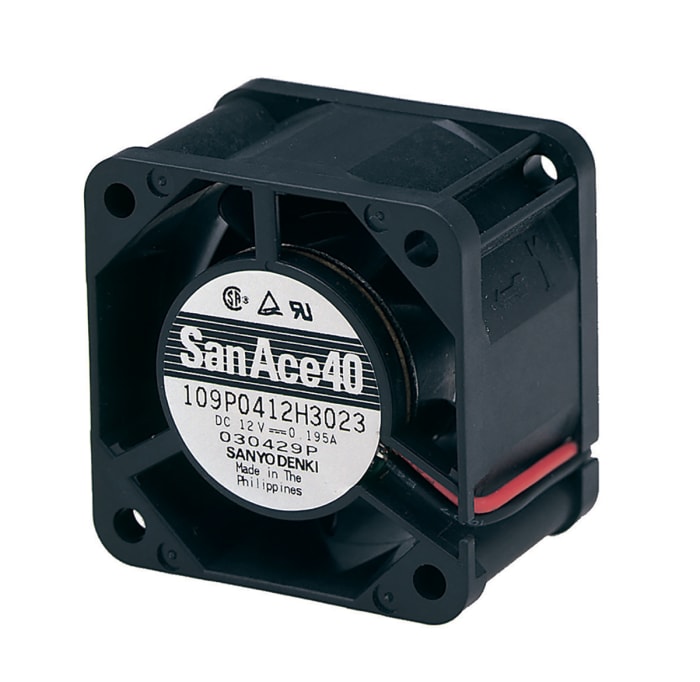 Sanyo Denki 109P Series Axial Fan, 24 V dc, DC Operation, 27.6m³/h, 4.32W, 180mA Max, 40 x 40 x 28mm