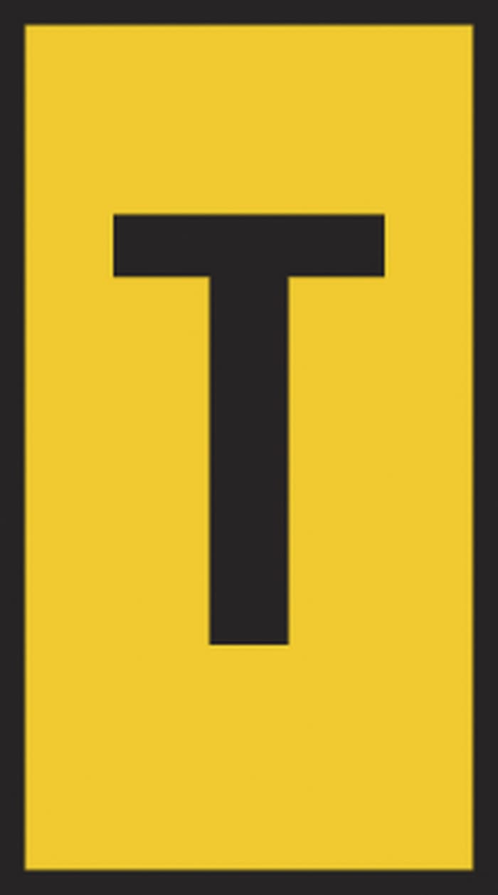 HellermannTyton HODS85 Slide On Cable Markers, Yellow, Pre-printed "T", 1.8 → 3.6mm Cable, 531-07954 HODS85