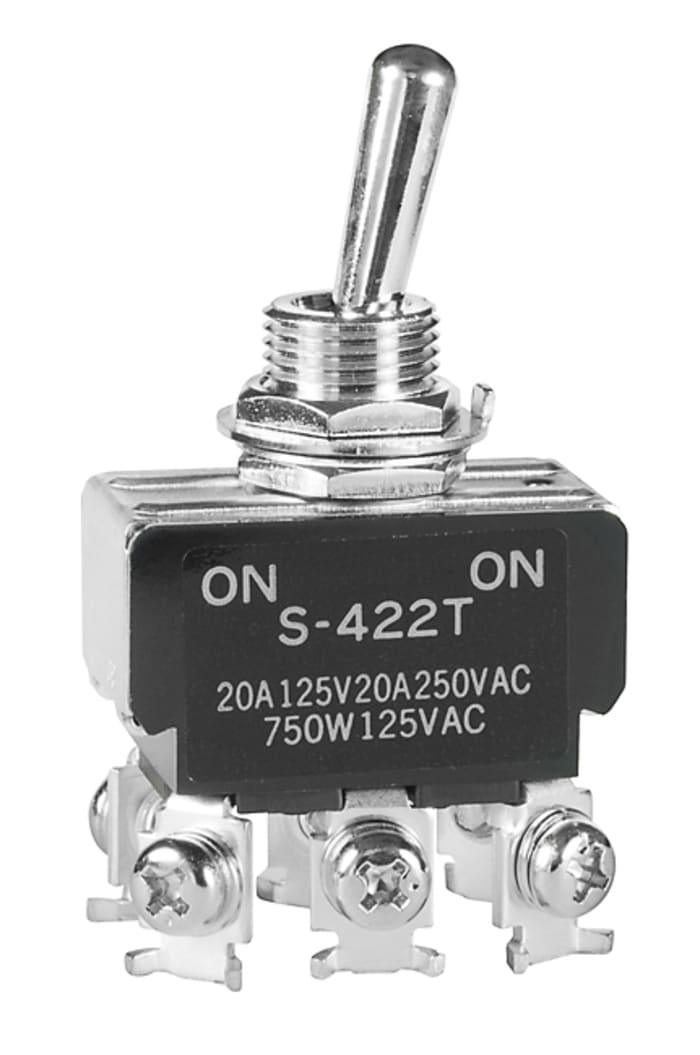 NKK Switches Toggle Switch, Panel Mount, On-On, DPDT, Screw Terminal, 250V ac