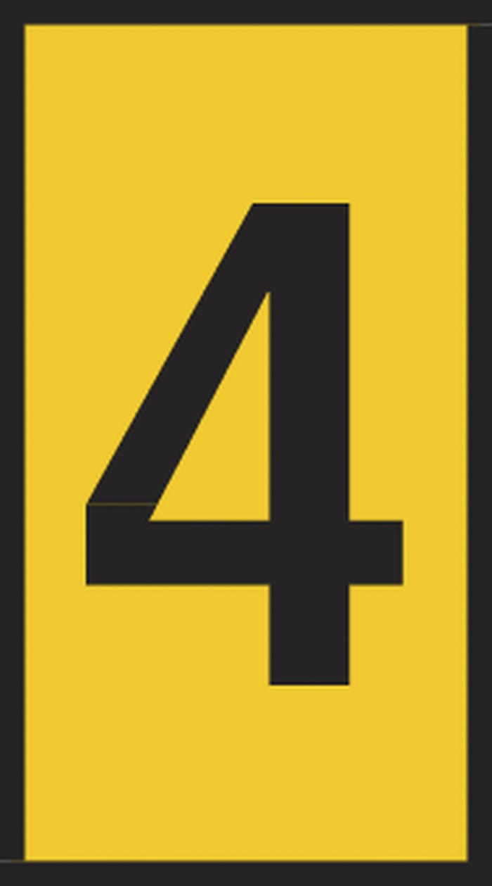 HellermannTyton WIC0 Snap On Cable Markers, Black, Pre-printed "4", 0.8 → 2.2 Cable, 561-00644 WIC0-4-PA66-YE