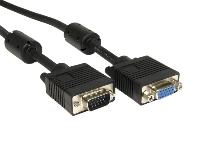 RS PRO, 25m Siyah Dijital Video ve Ekran Kablosu Düzeneği, Male VGA HD15 - Female VGA HD15
