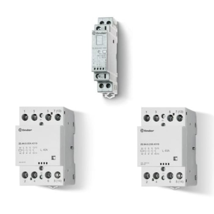 Contacteur Finder série 22, 2 pôles , 2 N/O, 25 A, 24 V (c.a./c.c.), 1 kW