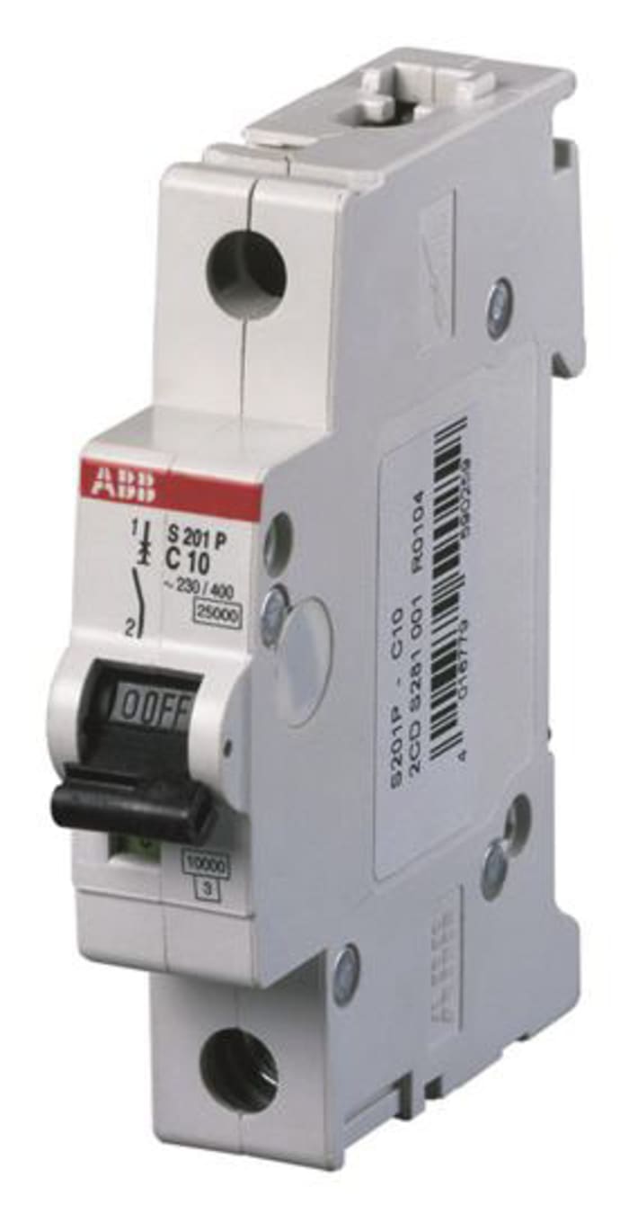 356186 ABB ABB S201 MCB Mini Circuit Breaker, 1P, 10 A, 25 kA 183