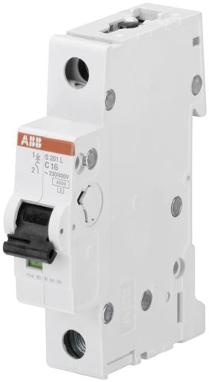 350138 ABB Interruptor automático Curva Tipo C, Poder de corte 6 kA S201L-C16, System Pro M Compact, Montaje en Carril DIN | 183-3626 | RS Components