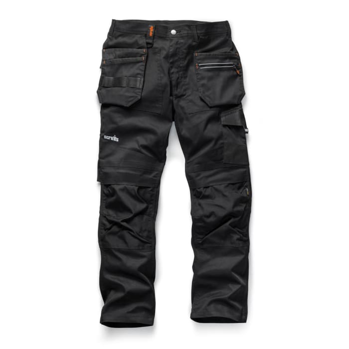 T54497 Scruffs, Scruffs Trade Black Men's Cotton, Polyester Work Trousers  30in, 184-7612