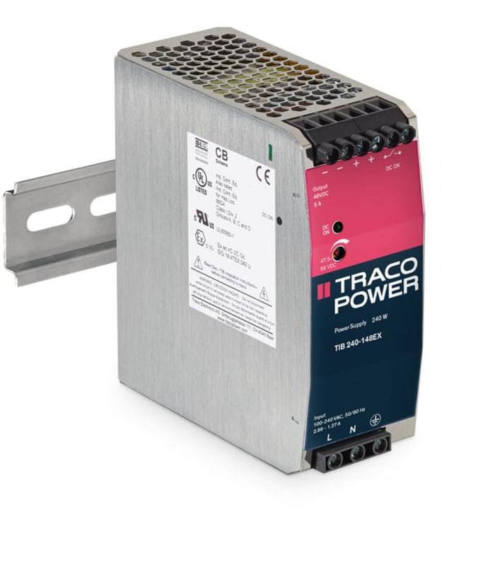 TRACOPOWER TIB 240-EX Linear DIN Rail Power Supply, 85 → 264V ac ac Input, 48V dc dc Output, 5A Output, 240W