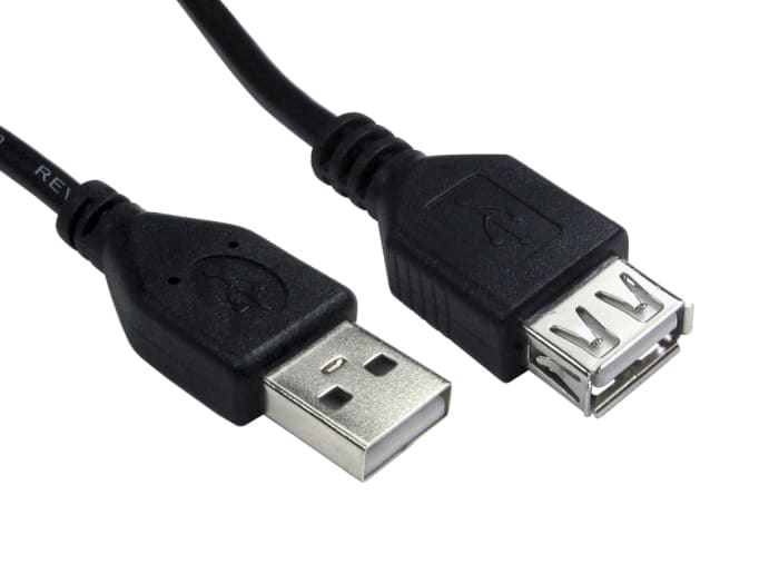RS PRO USB 2.0, Male USB A to Female USB A, 1.8m