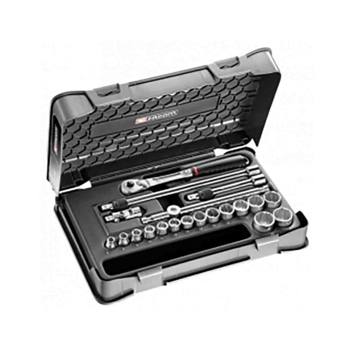 Facom 20-Piece Metric 3/8 in Standard Socket Set with Ratchet, 12 point