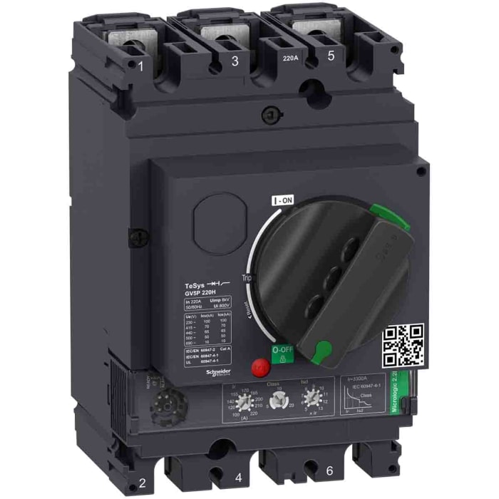 Schneider Electric TeSys GV5P MCB, 3P, 220A, 690V AC, 70 kA Breaking Capacity