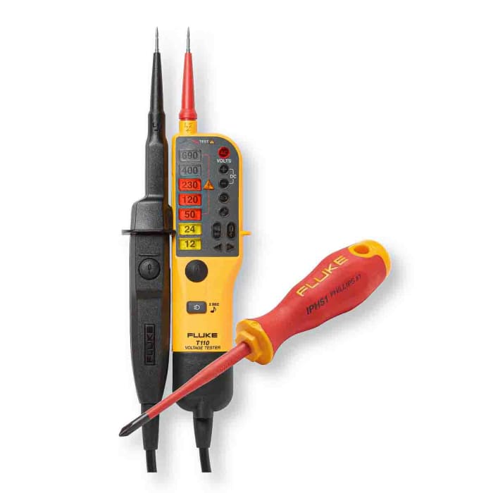 Comprobador de tensión Fluke T110, hasta 690V, prueba de continuidad, IP64, CAT III 600V