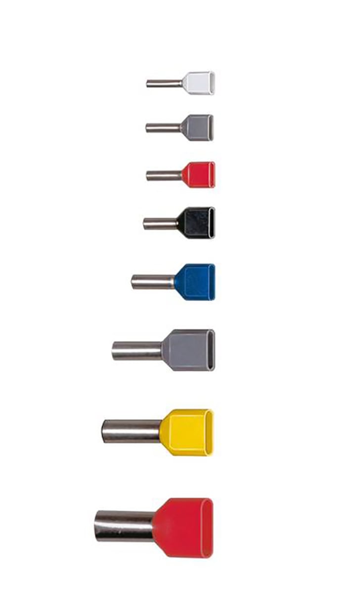 SES Sterling, PLIO Insulated Crimp Bootlace Ferrule, 8mm Pin Length, 2.35mm Pin Diameter, 2 x 1mm² Wire Size, Red
